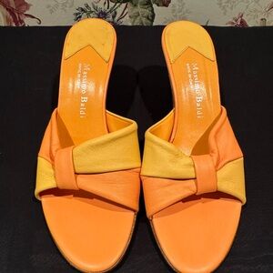 Massimo Baldi Italian leather  orange and yellow kitten heel mule sandals. Size8